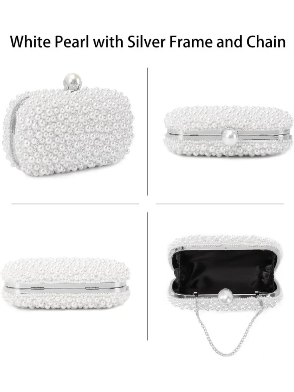 Elegant White Pearl Beaded Clutch Purse - Small Bridal Evening Handbag